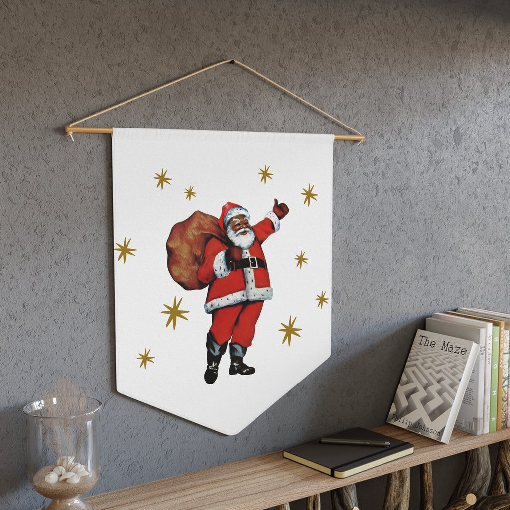 Santa Gold Stars Retro Christmas Print Wall Hanging Banner Flag