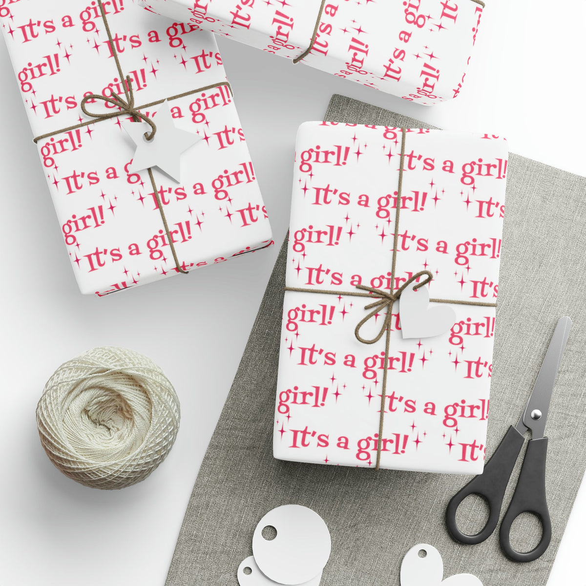 It's A Girl Starburst Atomic Retro Style Baby Shower Gift Wrap Paper - Glossy Or Matte