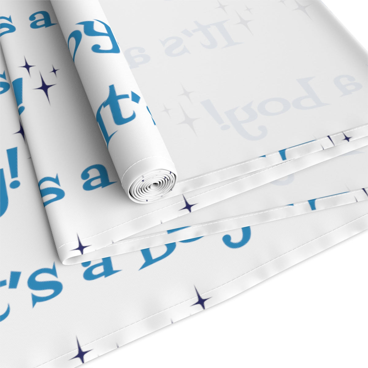 It's A Boy Starburst Atomic Mid Century Retro Style Baby Shower Table Runner - Cotton Or Polyester