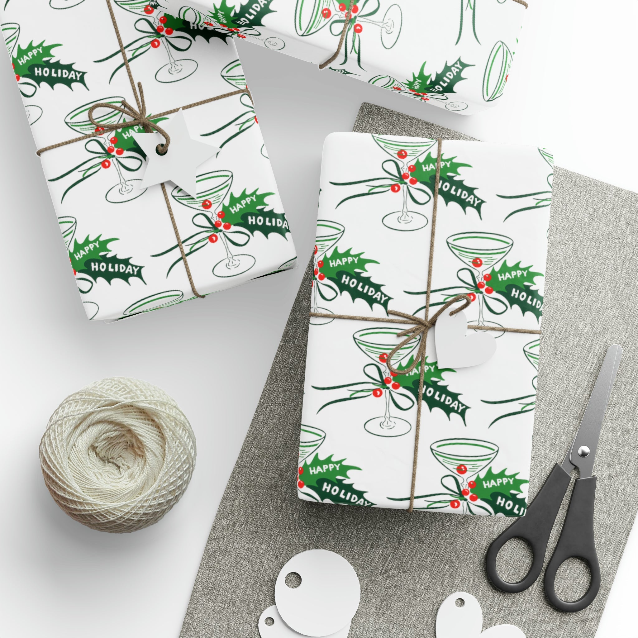 Happy Holidays Champagne Cocktails Mid Century Retro Christmas Print Holiday Gift Wrap Paper - Glossy Or Matte