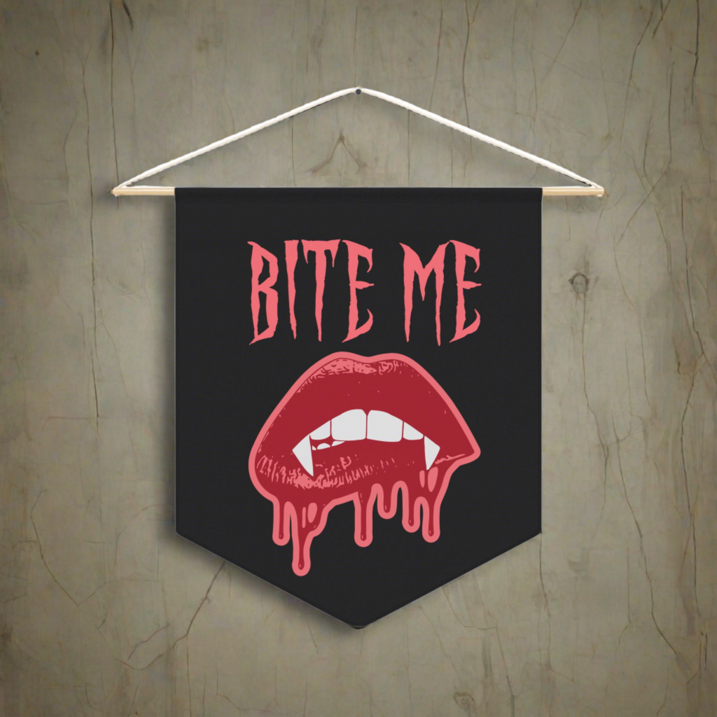 Bite Me Vampire Fangs Halloween Decor Print Wall Hanging Banner Flag