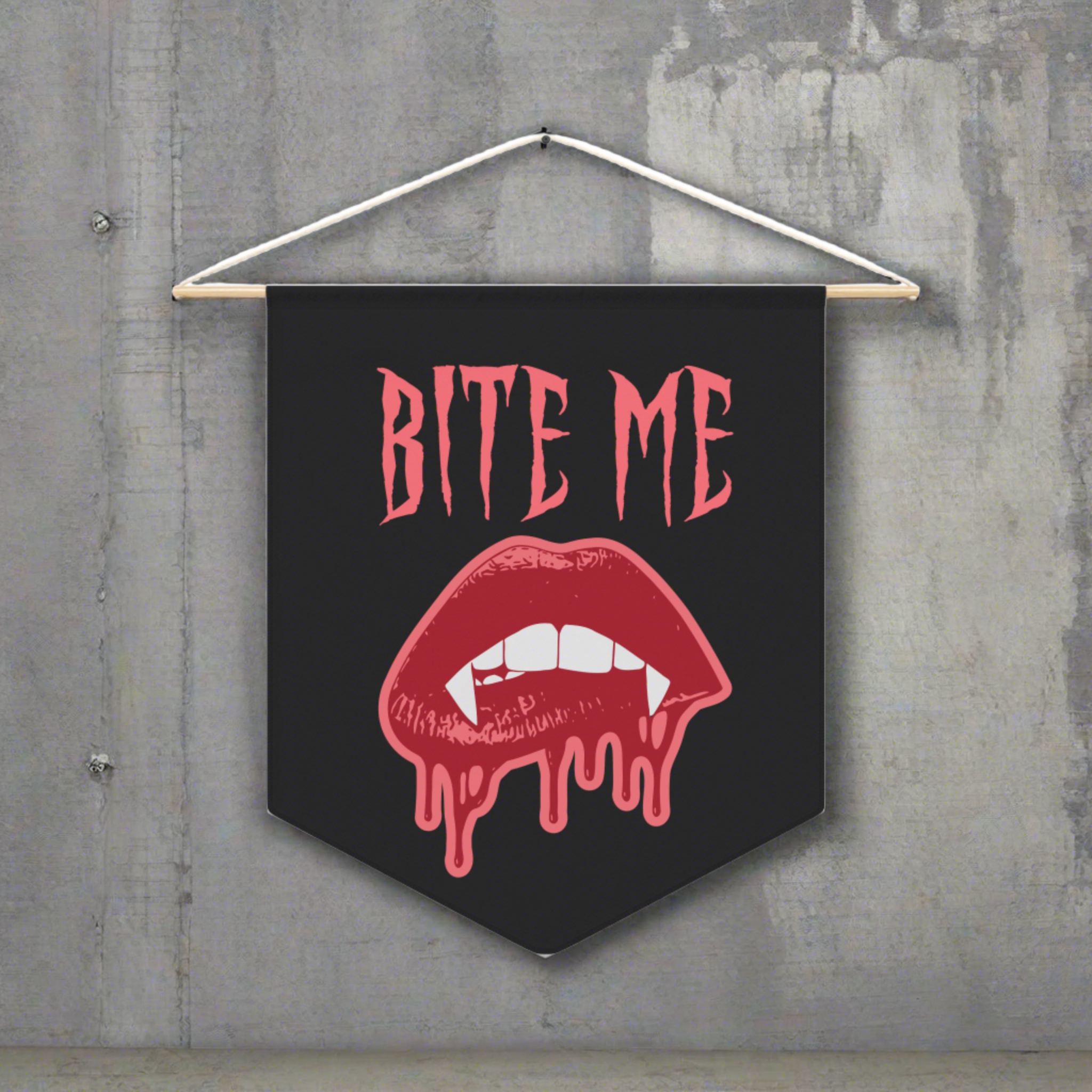 Bite Me Vampire Fangs Halloween Decor Print Wall Hanging Banner Flag