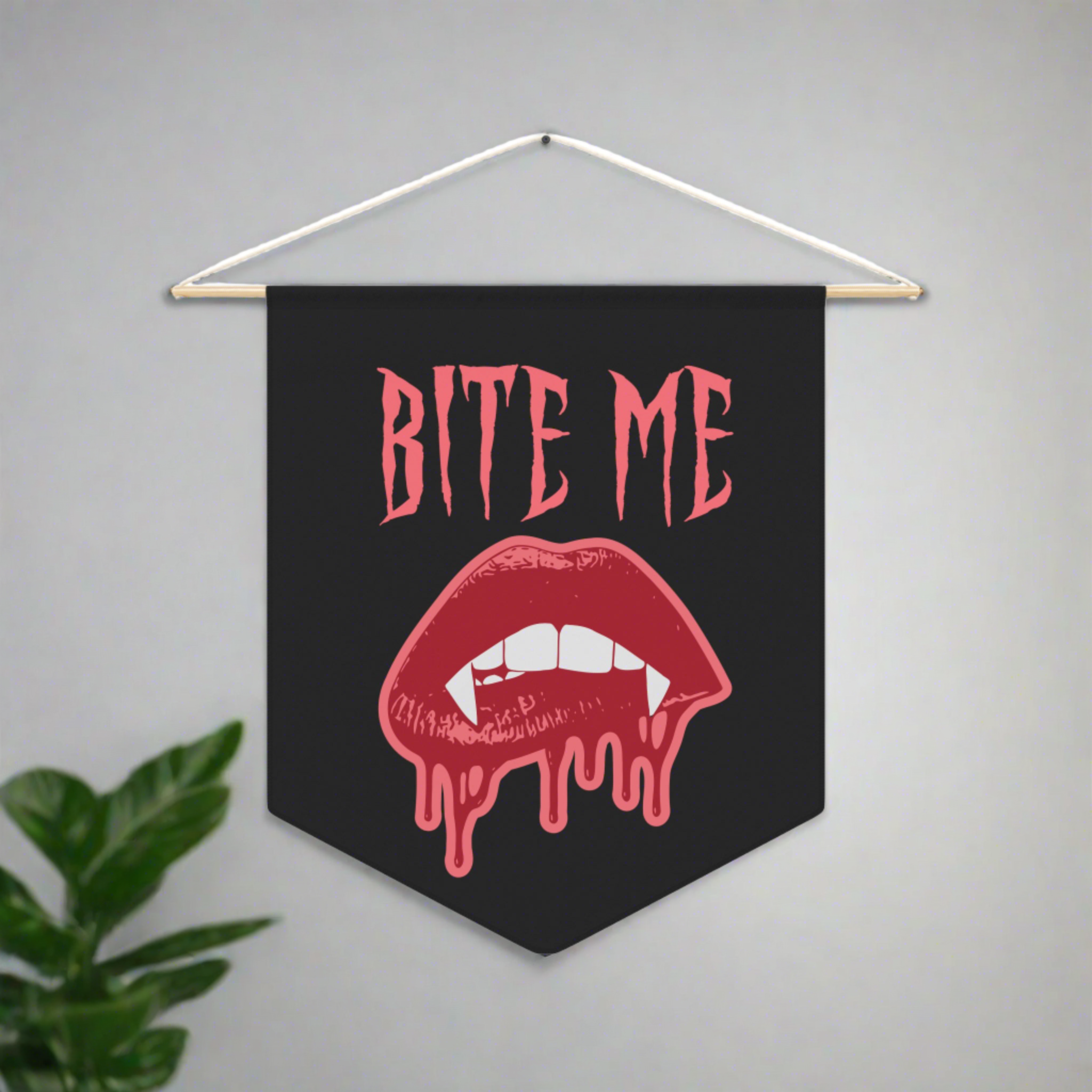 Bite Me Vampire Fangs Halloween Decor Print Wall Hanging Banner Flag