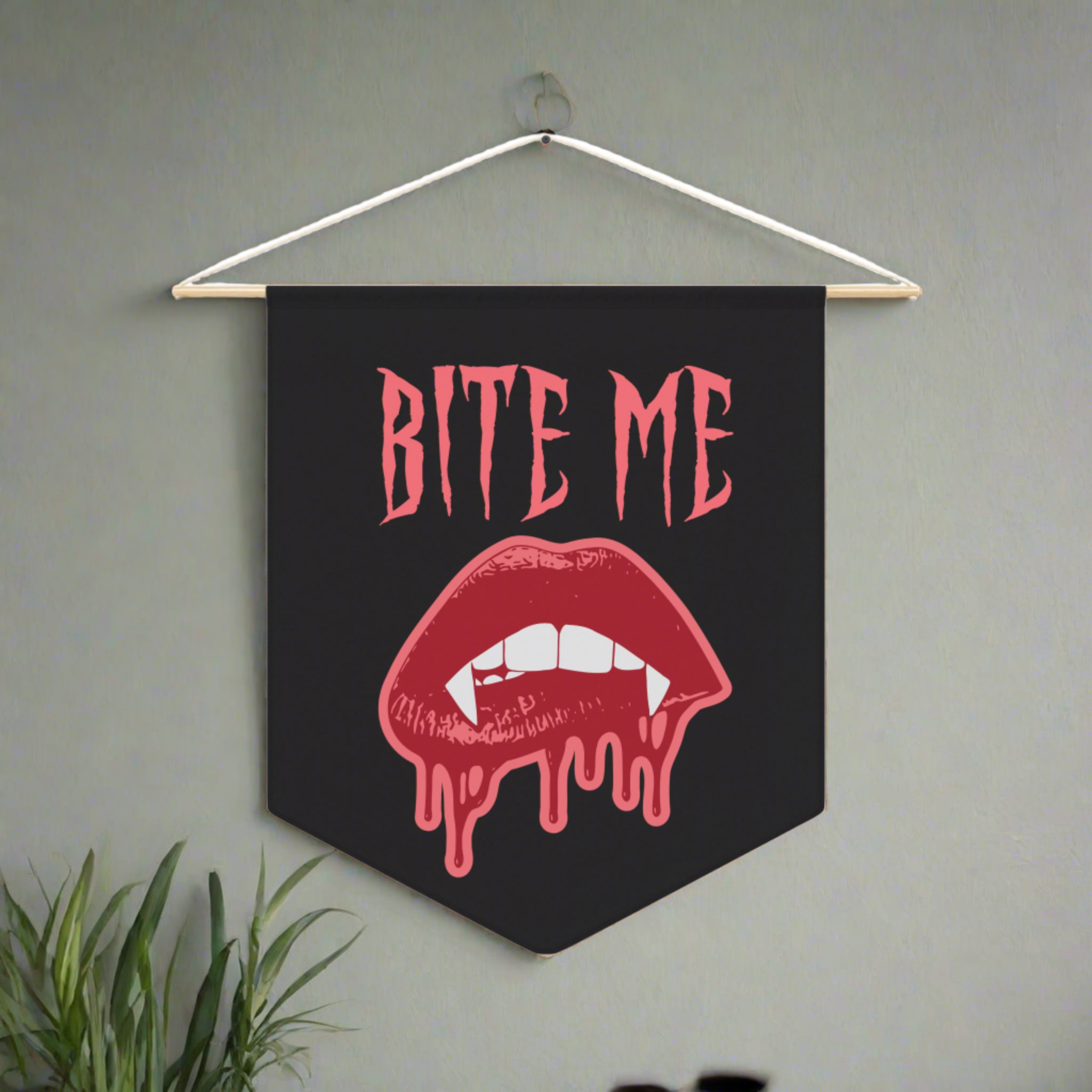 Bite Me Vampire Fangs Halloween Decor Print Wall Hanging Banner Flag