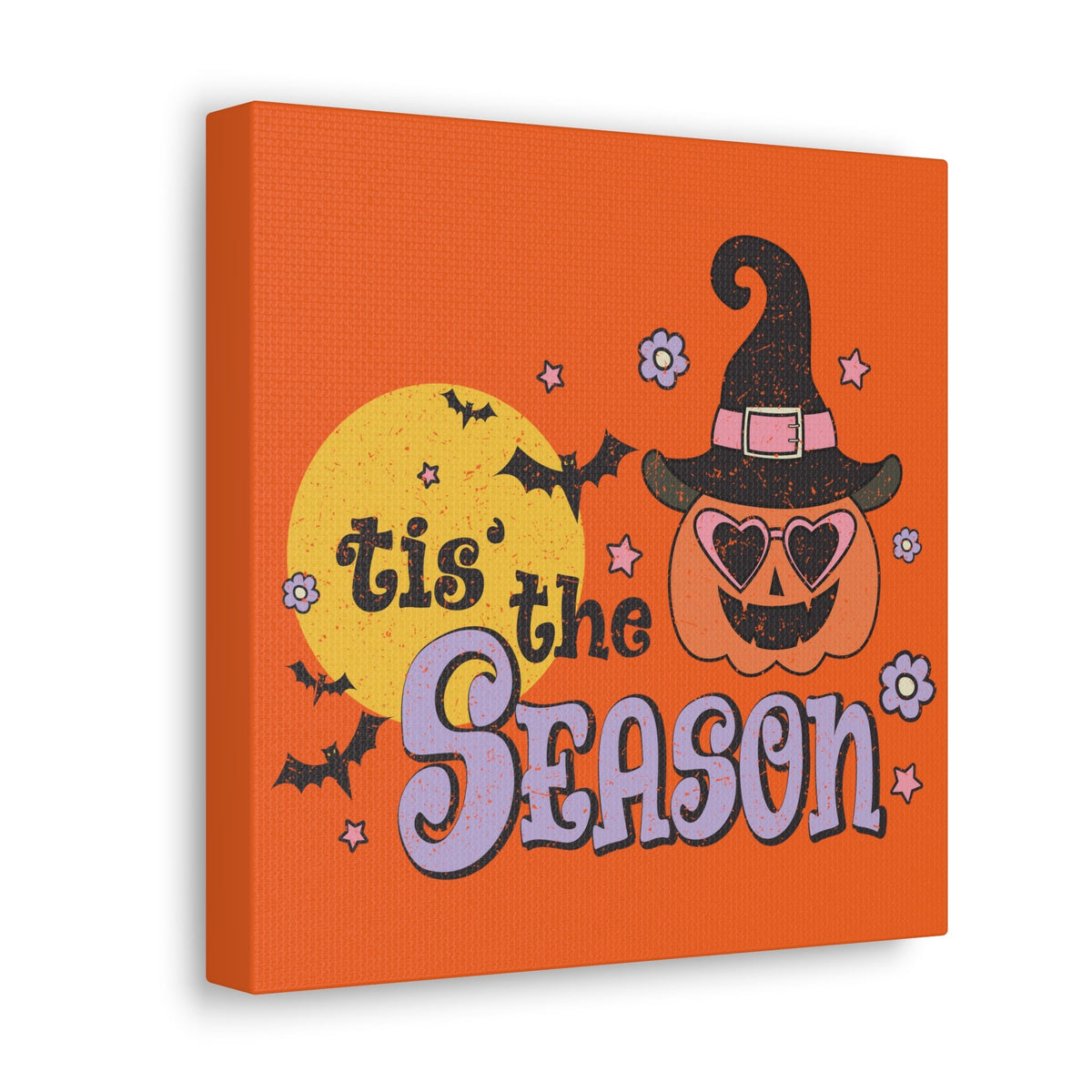 Tis The Season Pumpkin Witch Distressed Print Halloween Canvas Gallery Wrap