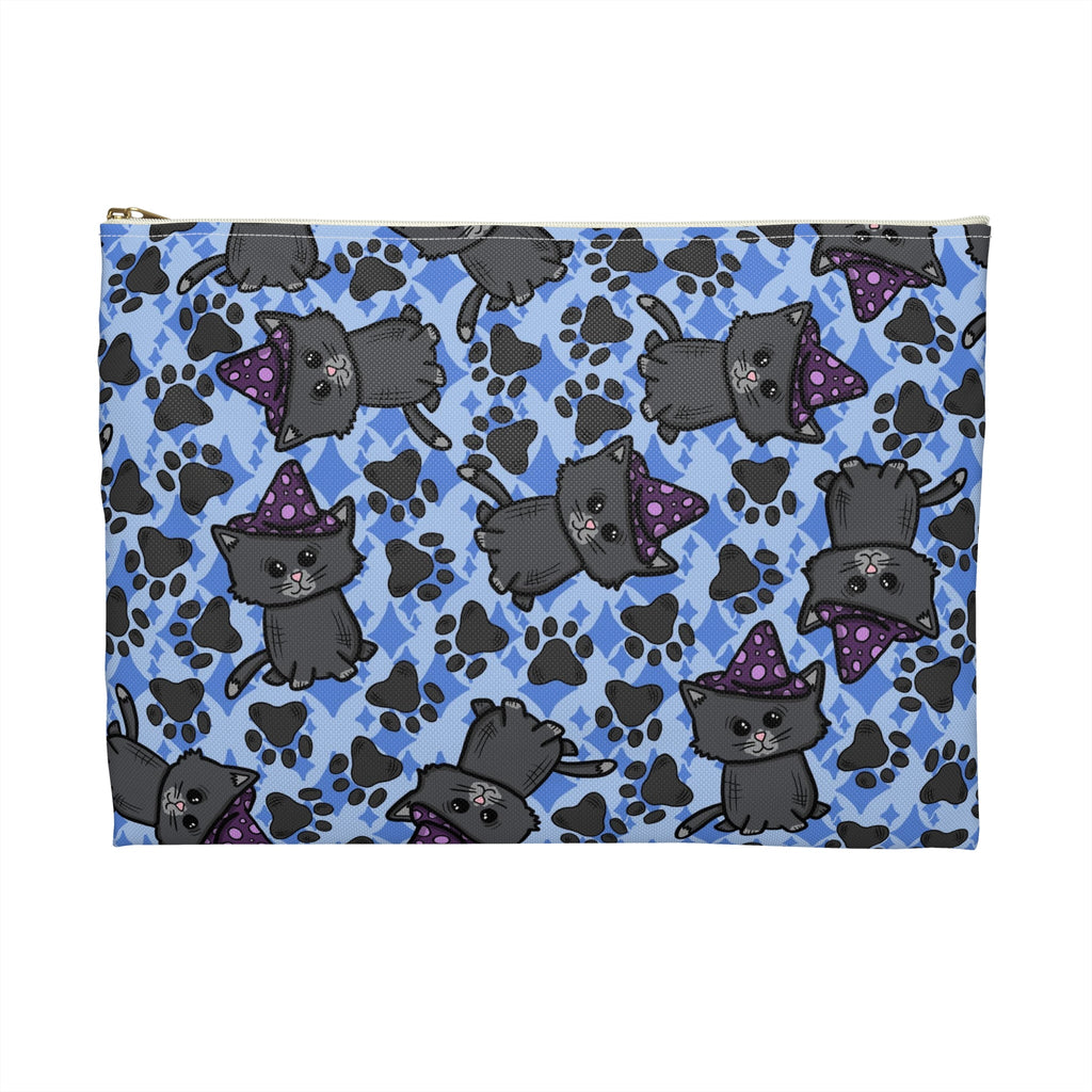Witchy Kitties Blue Halloween Print Polyester Accessory Pouch Travel Bag