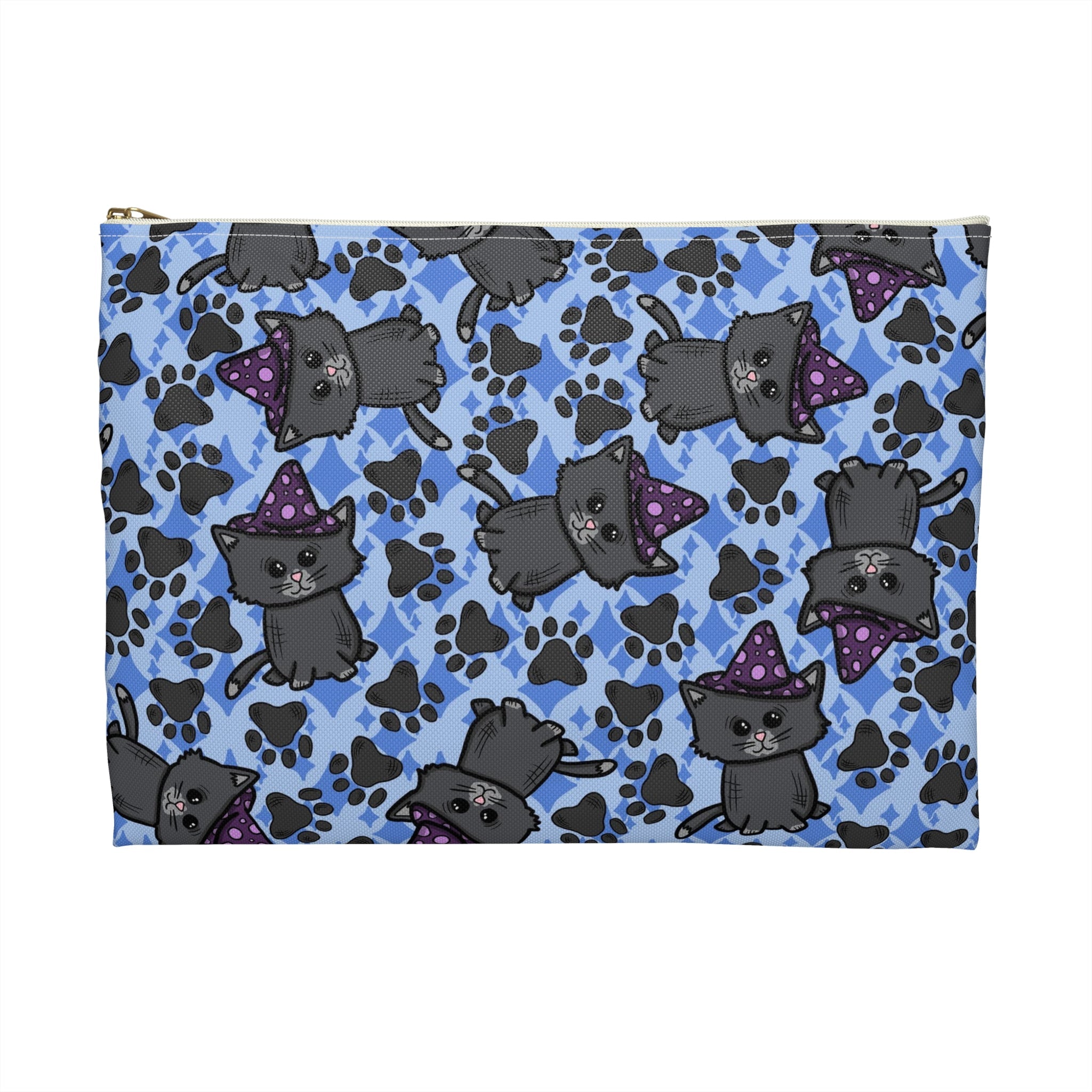 Witchy Kitties Blue Halloween Print Polyester Accessory Pouch Travel Bag