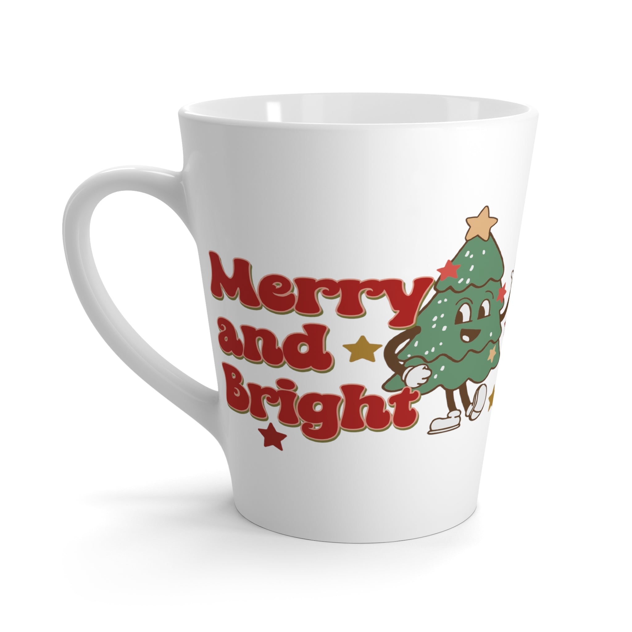 Merry And Bright Cute Christmas Tree Retro Style Christmas Print Latte Coffee Mug