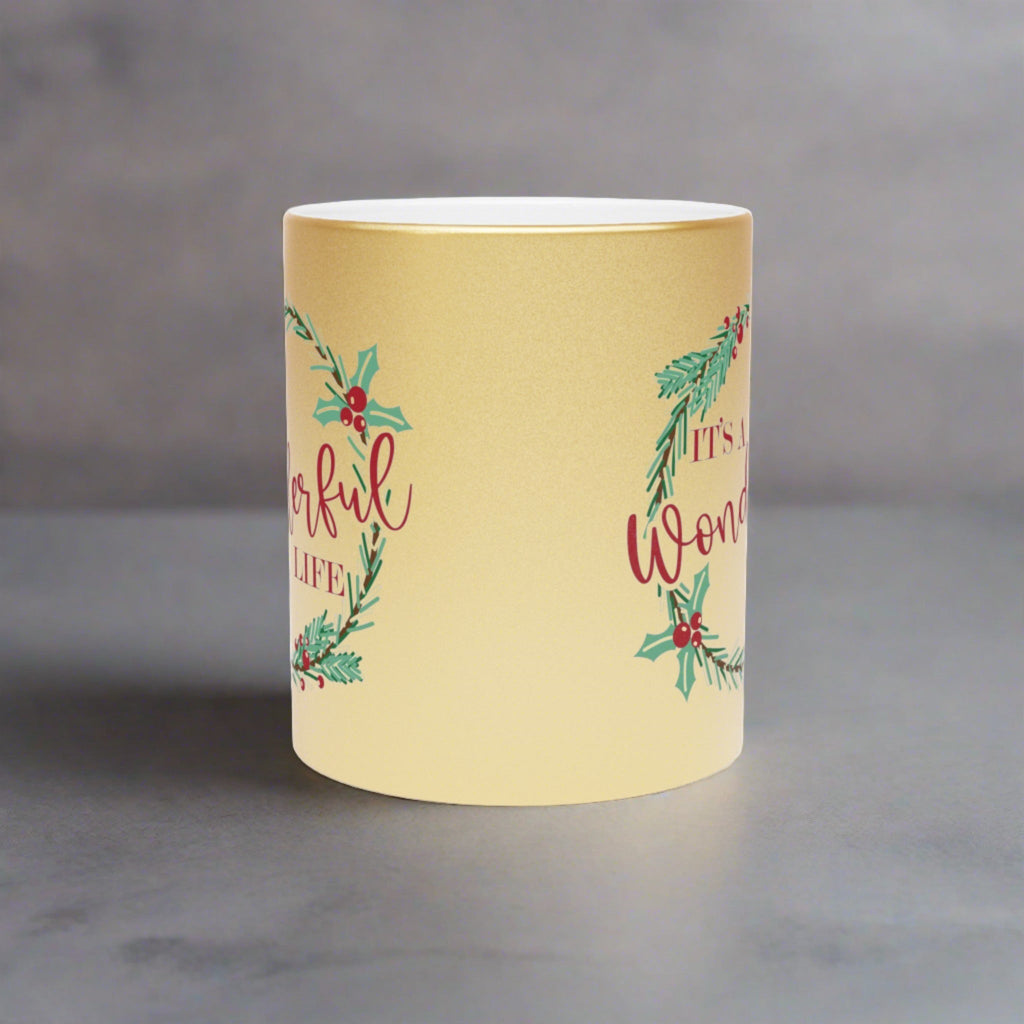 It's A Wonderful Life Wreath Christmas Gold Metallic Mug