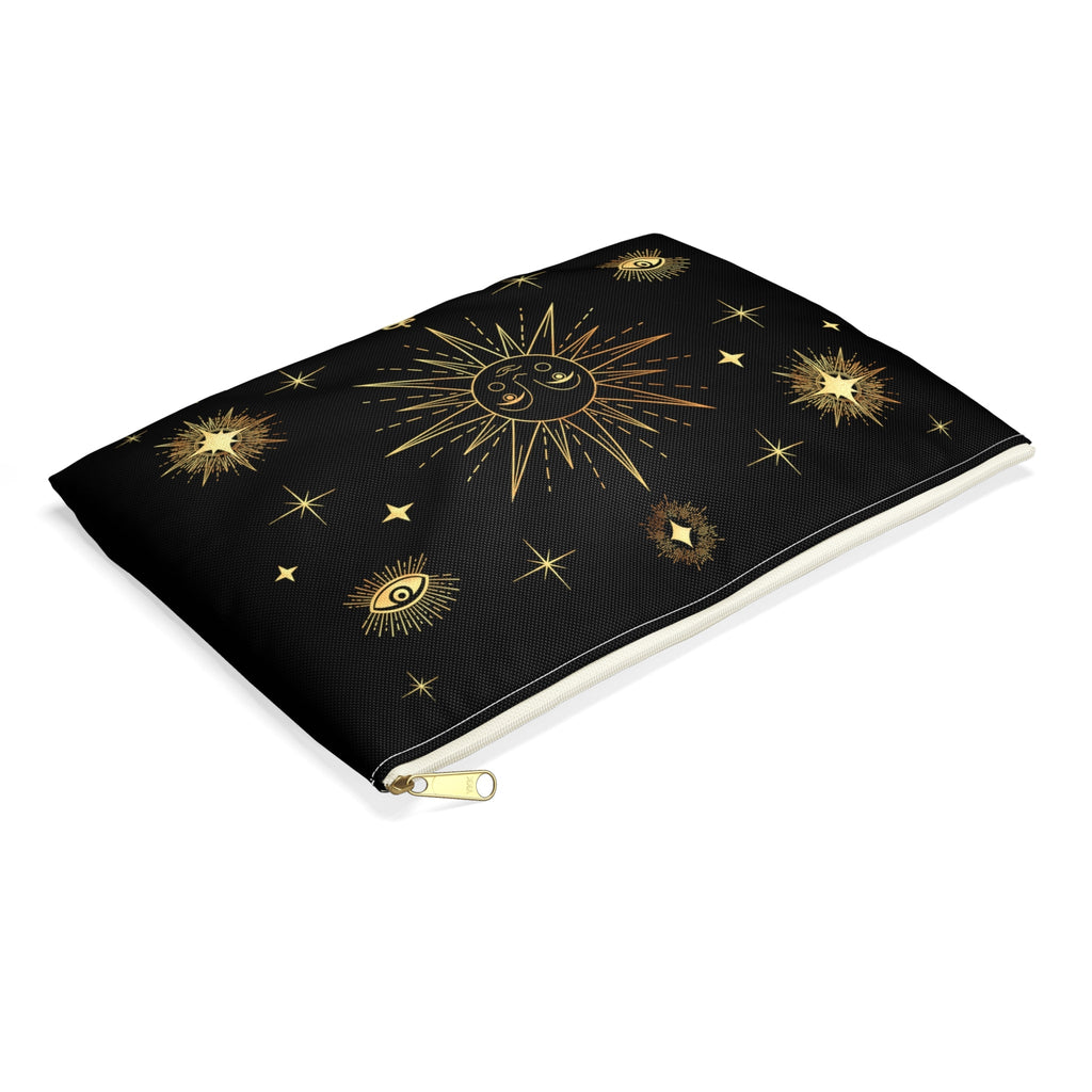 Celestial Gold Sun Stars Print Polyester Accessory Pouch Travel Bag