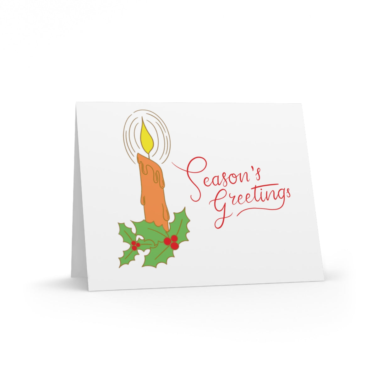 Season's Greetings Christmas Candle Retro Christmas Style Matte Greeting Cards (8, 16, and 24 pcs)