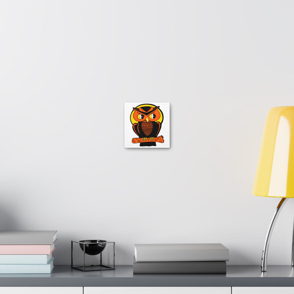 Orange Halloween Owl Mid Century Retro Halloween Print Canvas Gallery Wrap