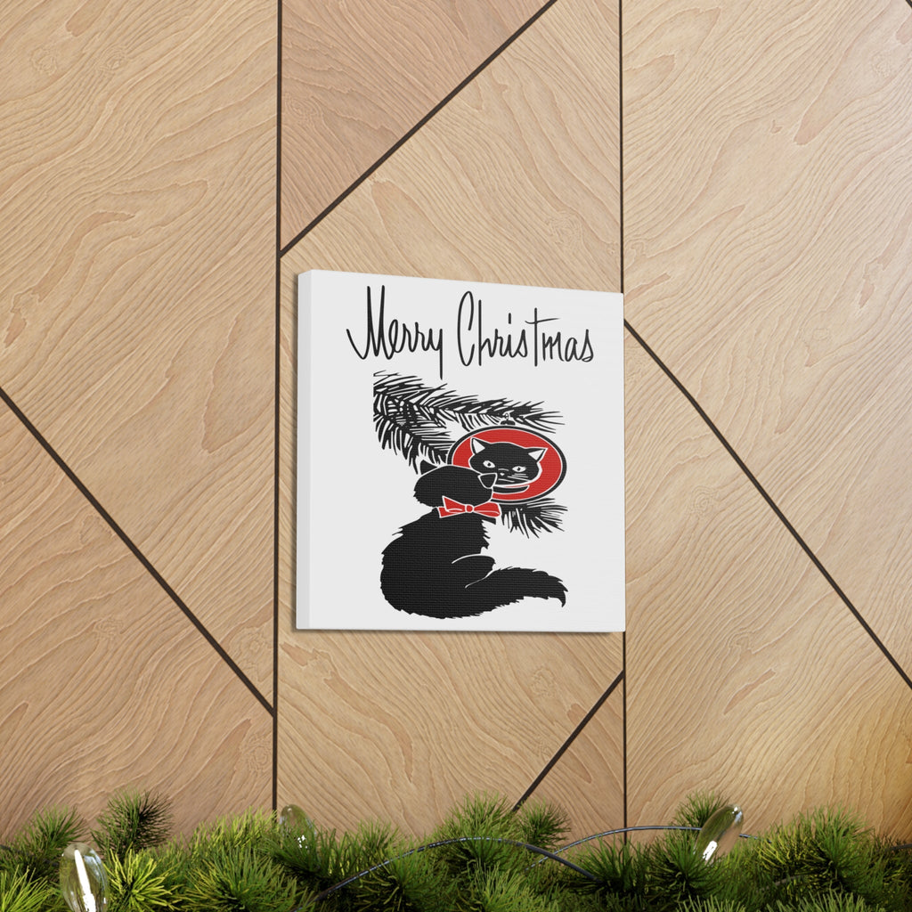 Merry Christmas Black Cat Retro Print Canvas Gallery Wrap
