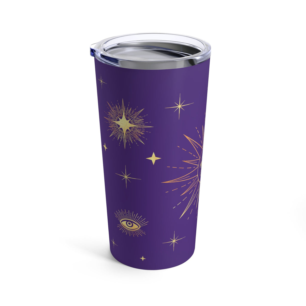 Celestial Gold Sun Stars Purple Stainless Steel Tumbler 20oz