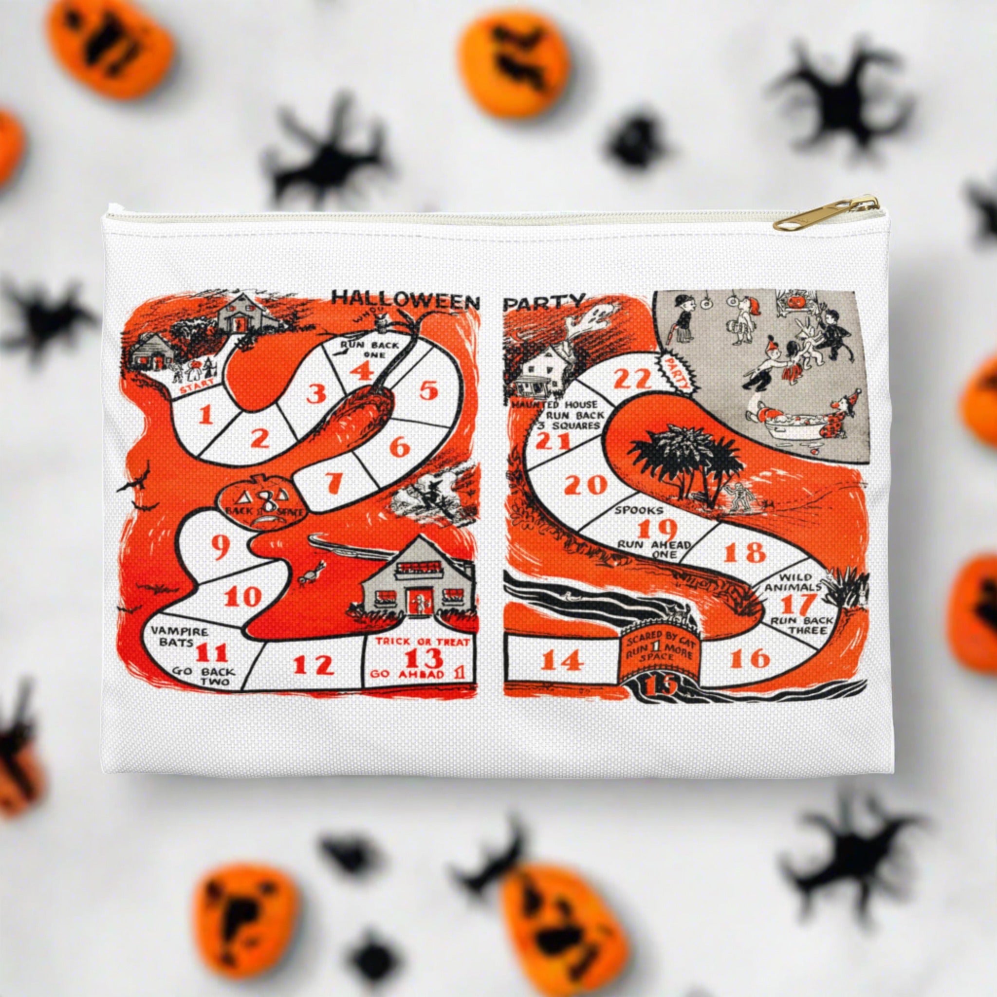 Vintage Halloween Board Game Retro Halloween Print Polyester Accessory Pouch Travel Bag