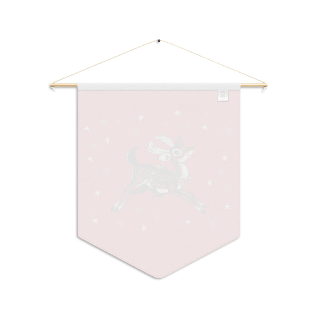 Reindeer Stars Red Mid Century Retro Christmas Print Wall Hanging Banner Flag