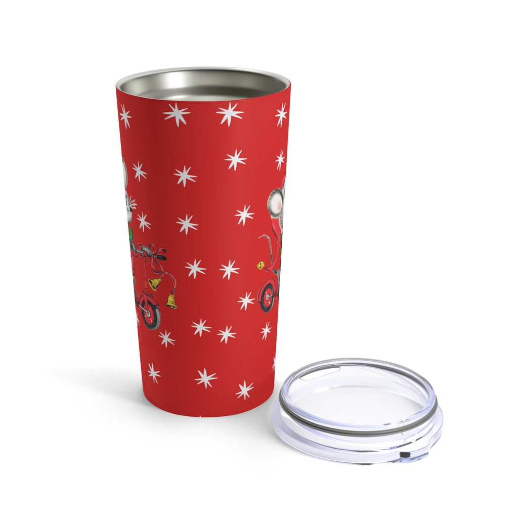 Christmas Mouse On Scooter Stars Mid Century Retro Christmas Print Stainless Steel Tumbler 20oz