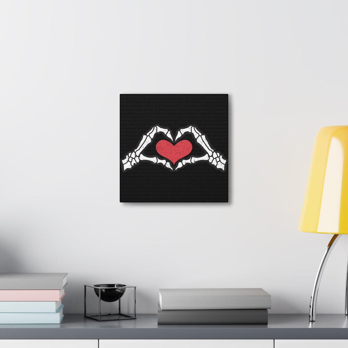 Skeleton Heart Hands Distressed Style Print Canvas Gallery Wrap