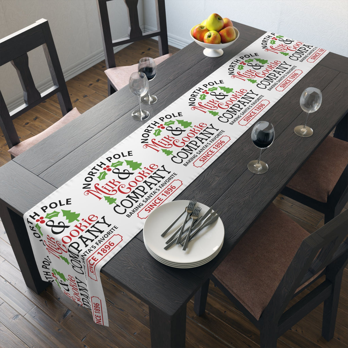 North Pole Milk And Cookie Company Christmas Print Home Decor Cotton Poly Table Runner