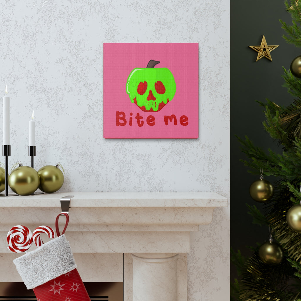 Bite Me Poison Apple Halloween Canvas Gallery Wraps - Pink