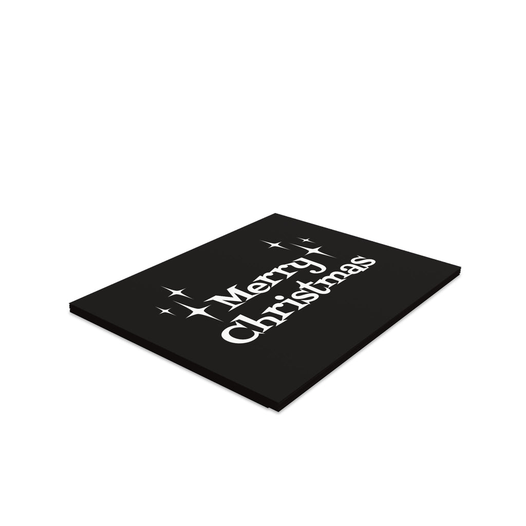 Merry Christmas Starburst Atomic Mid Century Retro Christmas Style Black And White Matte Greeting Cards (8, 16, and 24 pcs)