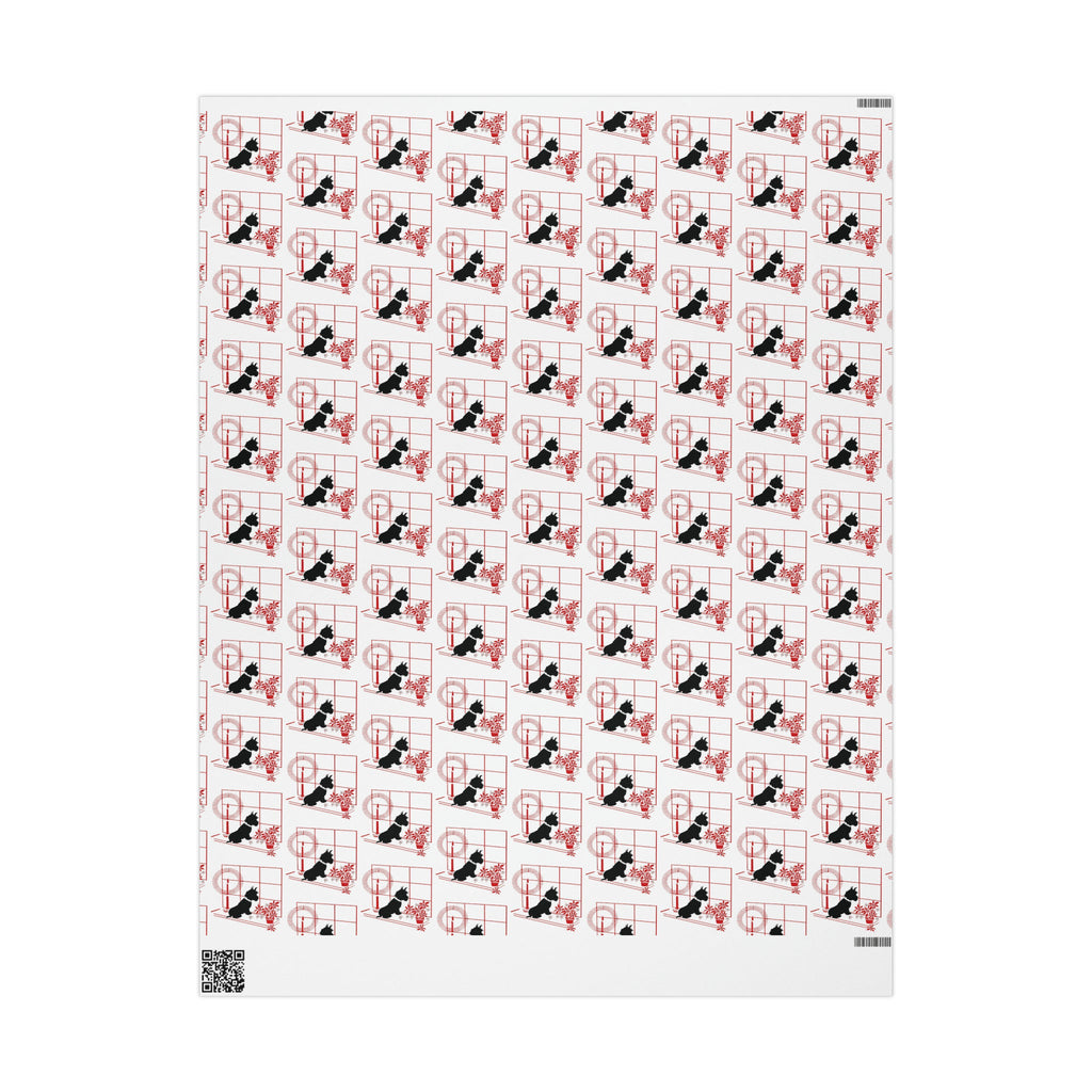 Black Scottie In Window With Candle And Poinsettias Mid Century Retro Christmas Print Holiday Gift Wrap Paper - Glossy Or Matte