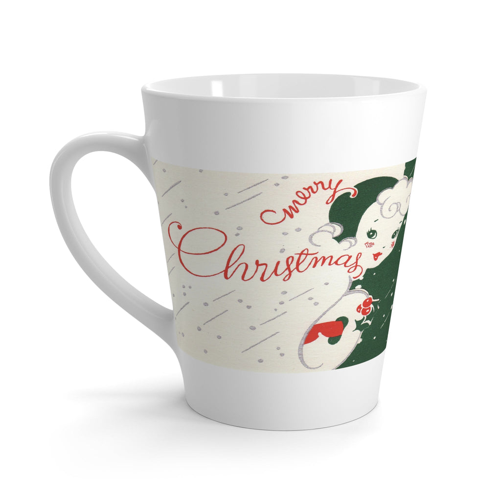 Merry Christmas Lady Retro Mid Century Christmas Print Latte Mug