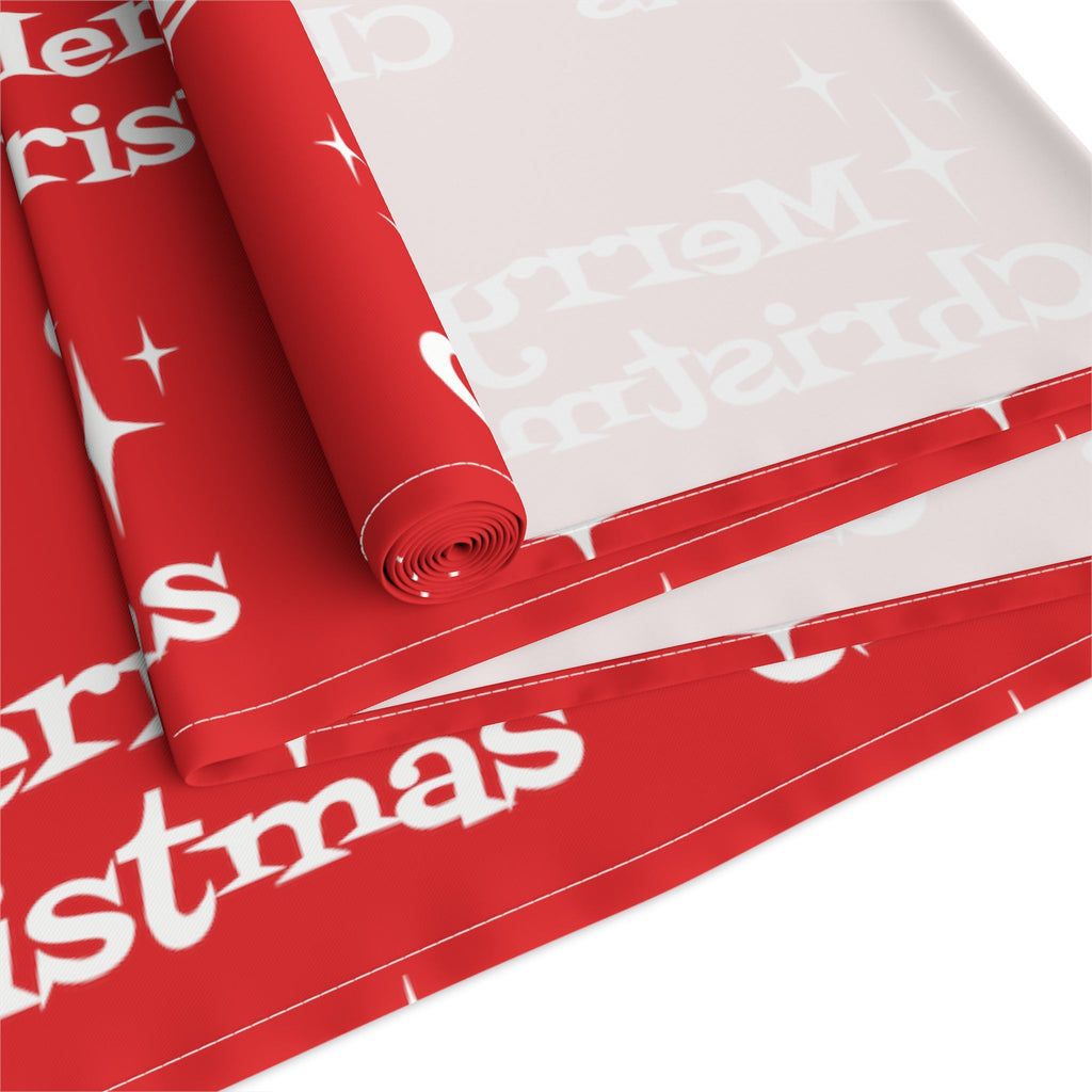 Merry Christmas Starburst Atomic Mid Century Retro Style Christmas Decor Red Cotton Poly Table Runner