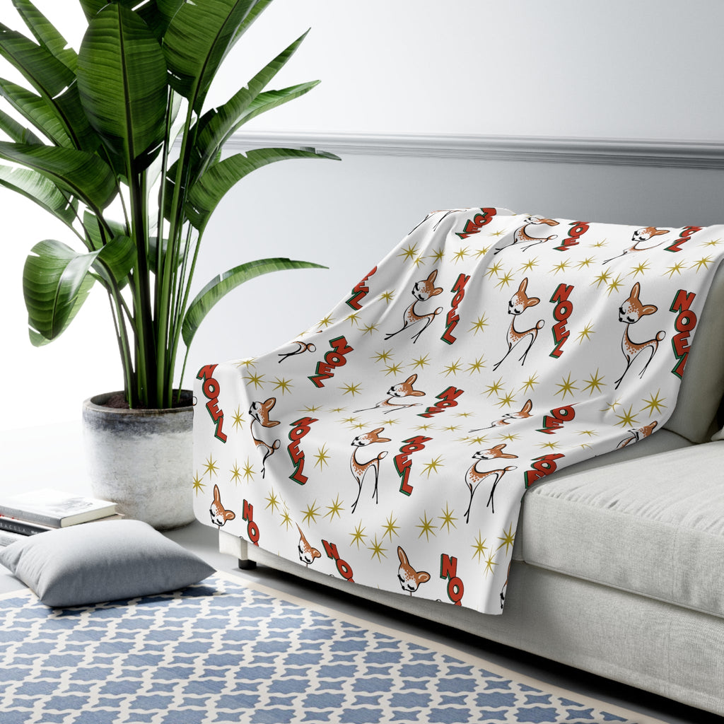 Noel Reindeer Atomic Mid Century Retro Style Sherpa Fleece Blanket