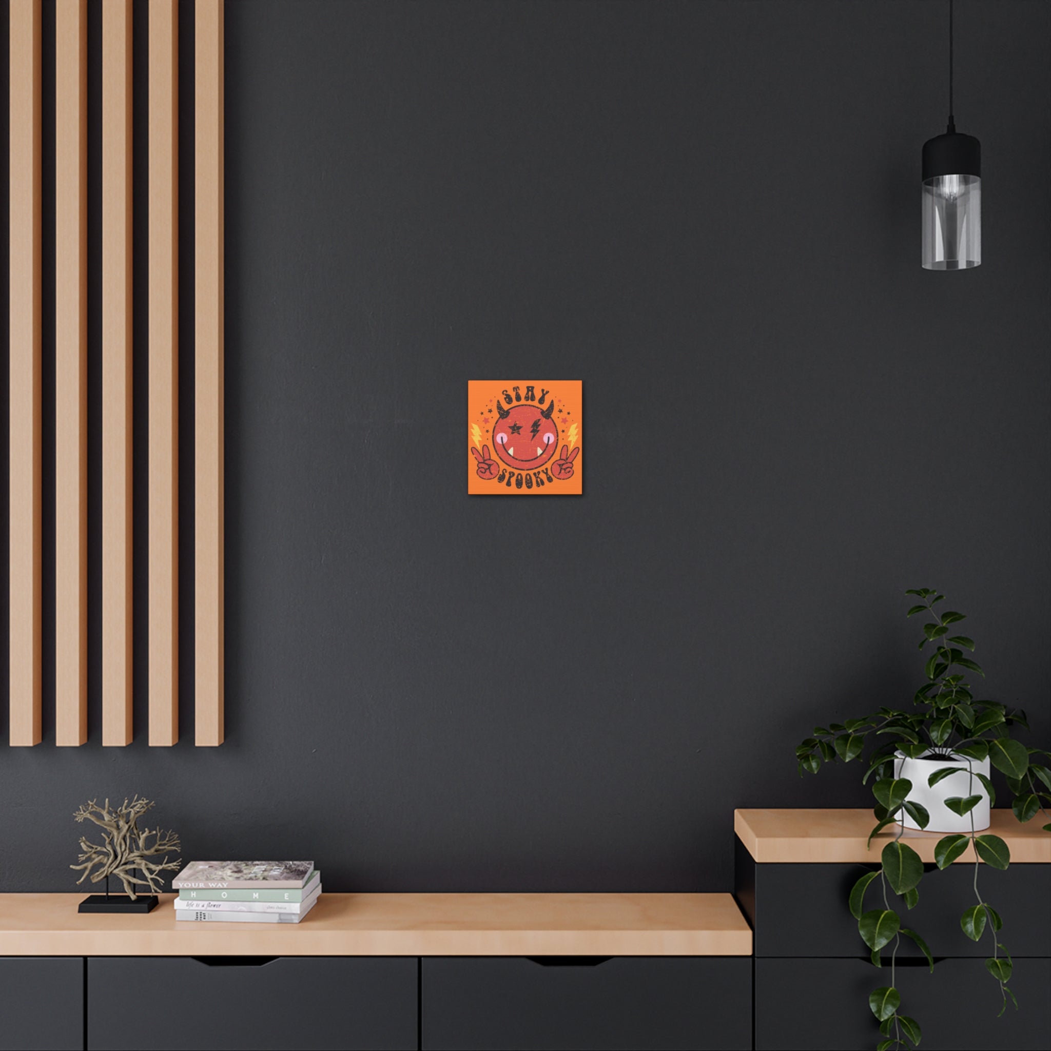 Stay Spooky Cute Devil Distressed Style Halloween Print Canvas Gallery Wrap
