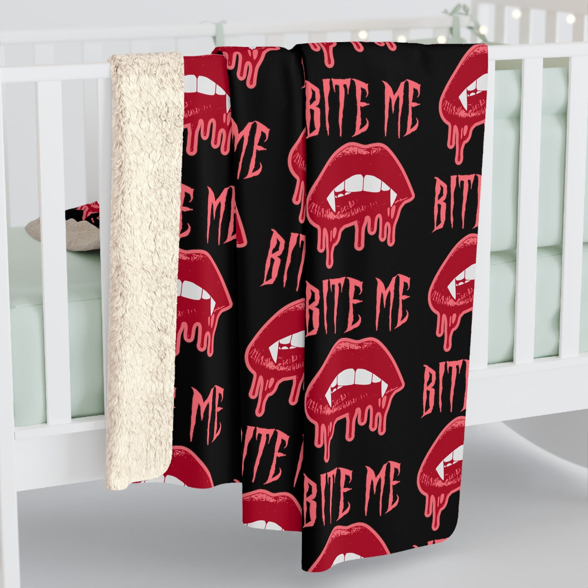 Bite Me Vampire Fangs Halloween Fall Autumn Sherpa Fleece Blanket
