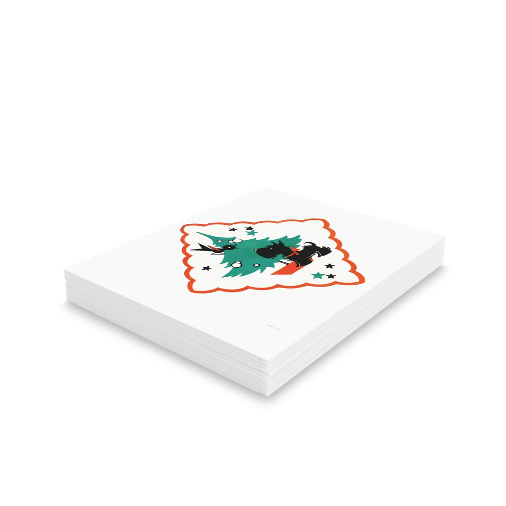 Scottie Blackbird Christmas Tree Mid Century Retro Christmas Print Matte Greeting Cards (8, 16, and 24 pcs)