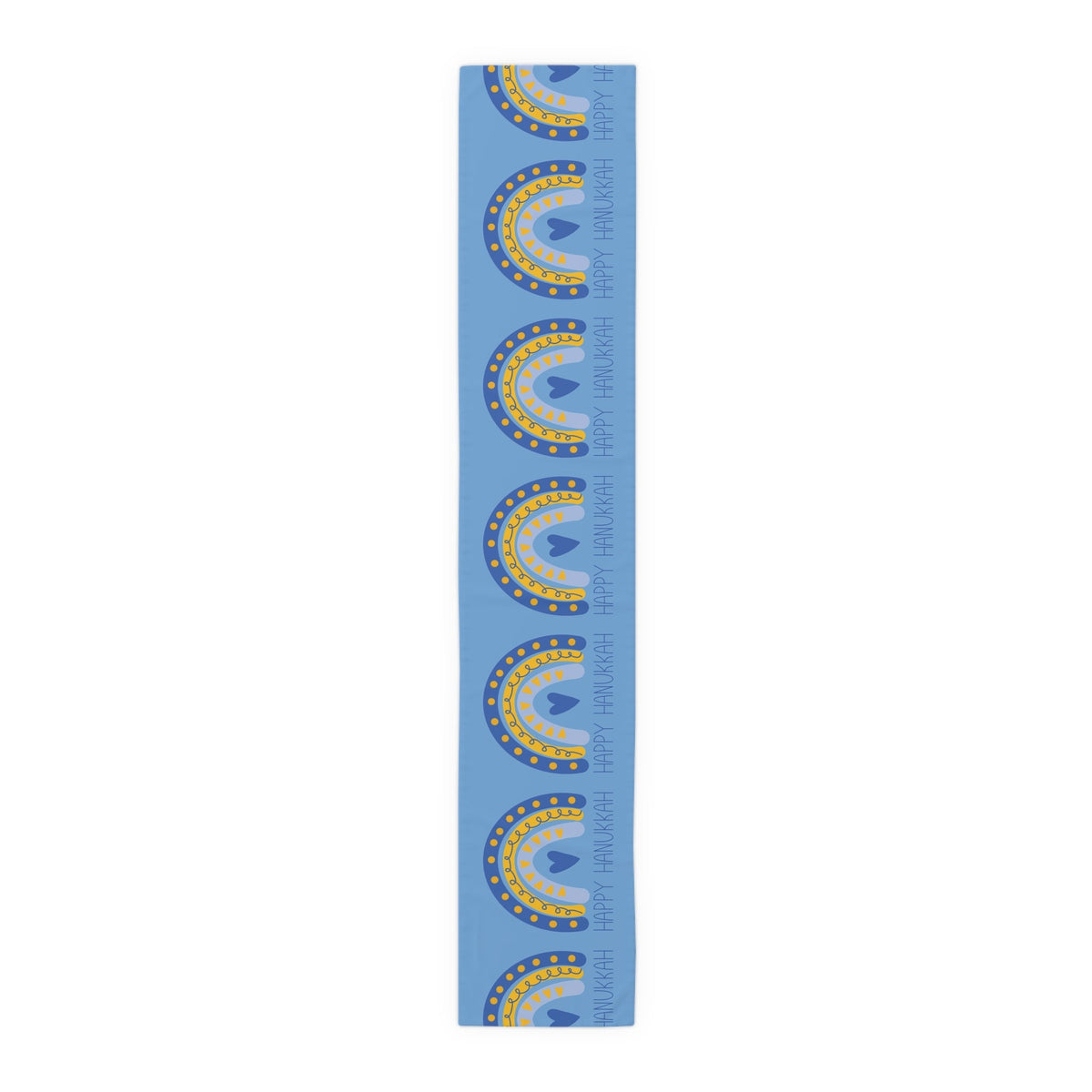 Happy Hanukkah Table Runner Blue Yellow Boho Rainbow Polyester Winter Unique Cozy Cute Holiday Kitchen Dining Decoration Linen