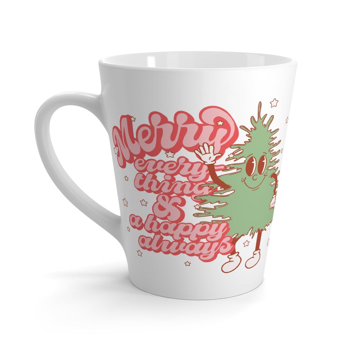 Merry Everything And Happy Always Cute Christmas Tree Retro Style Christmas Print Latte Coffee Mug