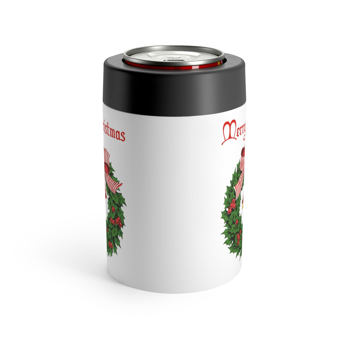 Merry Christmas Wreath Retro Christmas Print Stainless Steel Can Holder