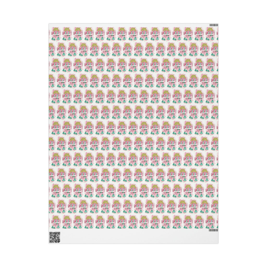 Pink Christmas House Mid Century Retro Christmas Print Holiday Gift Wrap Paper - Glossy Or Matte