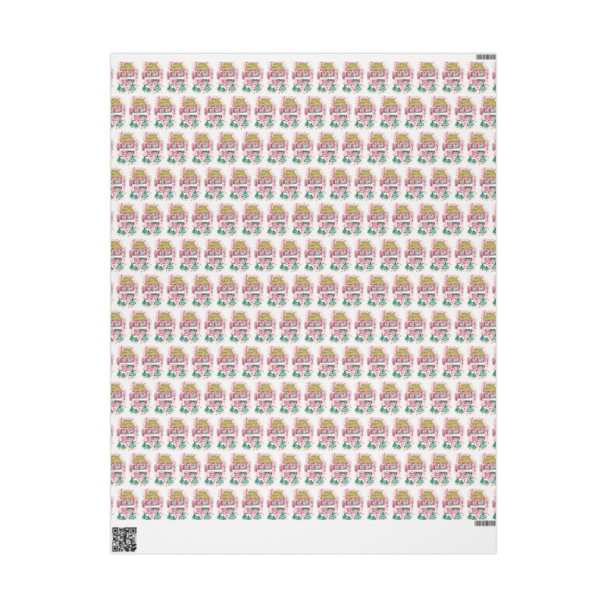 Pink Christmas House Mid Century Retro Christmas Print Holiday Gift Wrap Paper - Glossy Or Matte