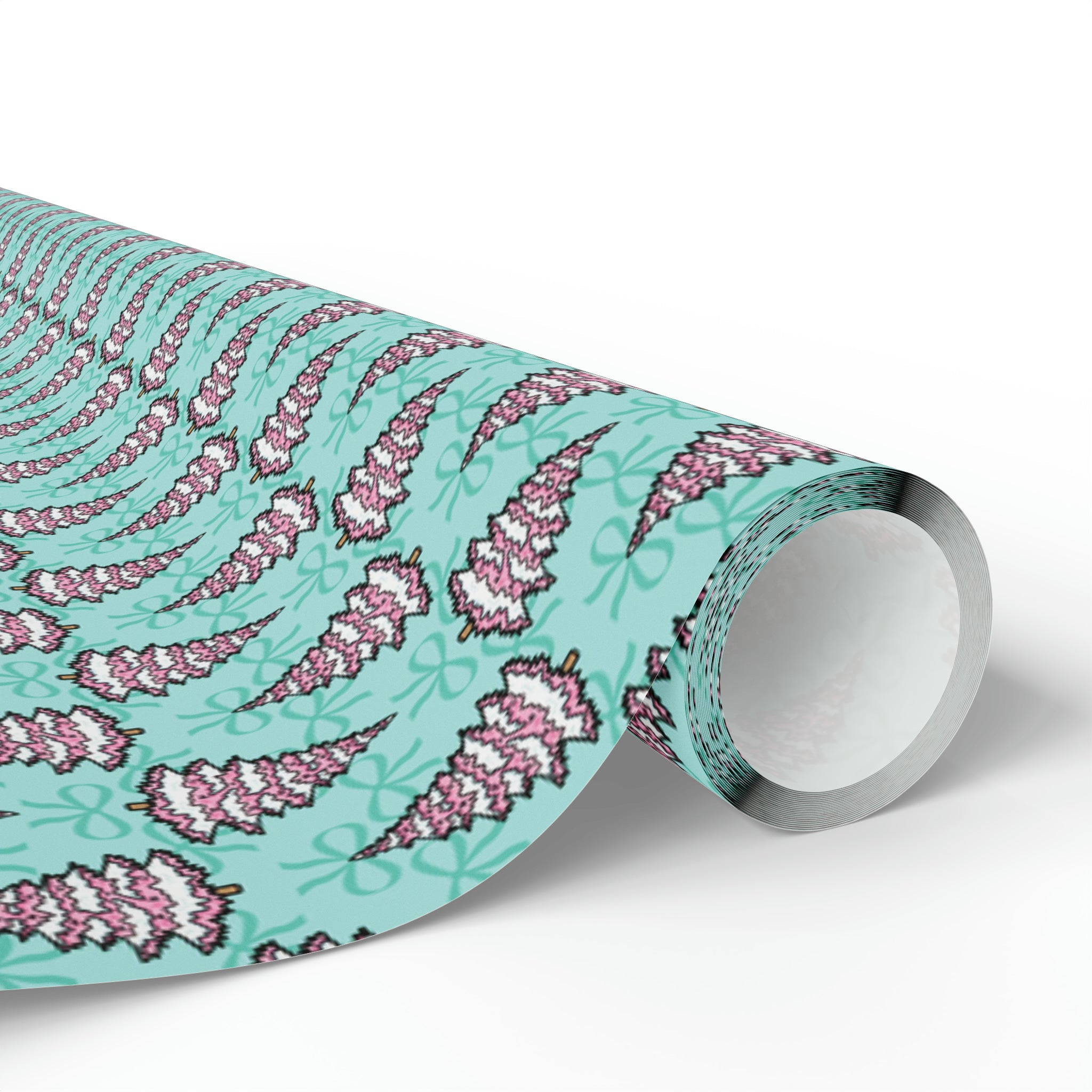 Pastel Pink Christmas Trees Teal Christmas Print Holiday Gift Wrap Paper - Glossy Or Matte