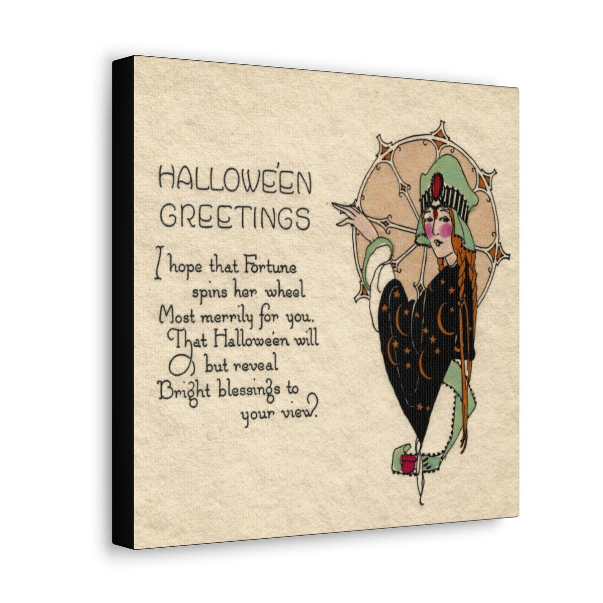 Halloween Greetings Victorian Witch Celestial Woman Halloween Decor Print Canvas Gallery Wrap