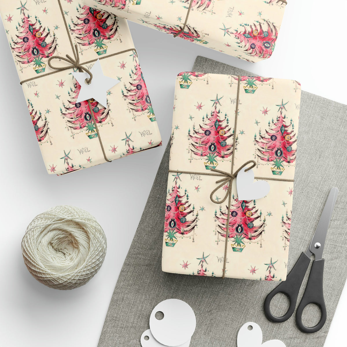 Noel Pink Christmas Trees Mid Century Retro Christmas Print Holiday Gift Wrap Paper - Glossy Or Matte