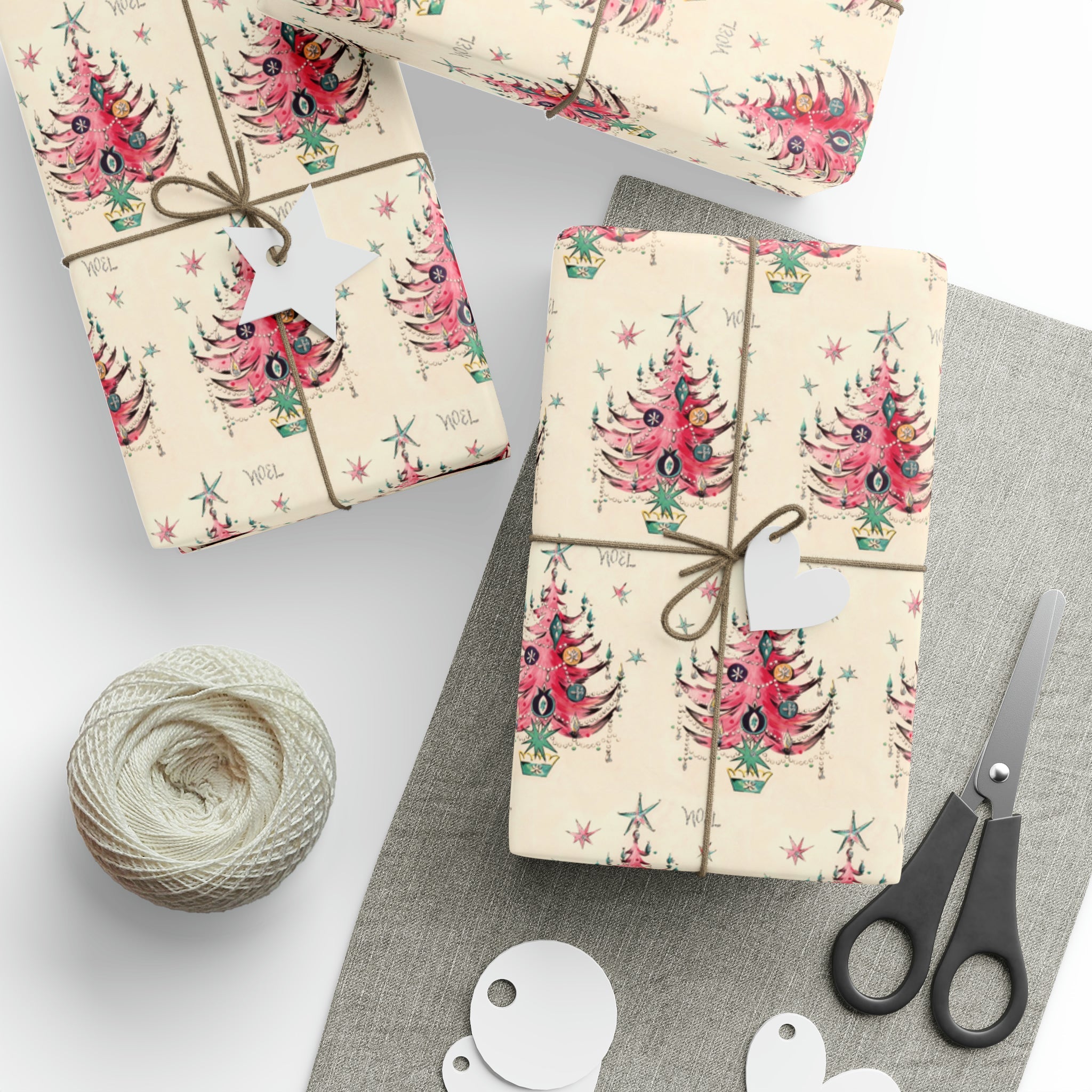 Noel Pink Christmas Trees Mid Century Retro Christmas Print Holiday Gift Wrap Paper - Glossy Or Matte