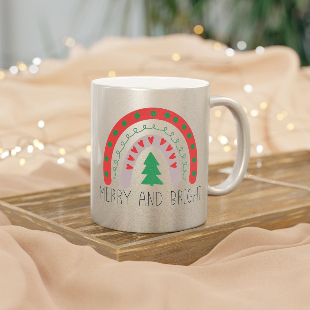 Merry And Bright Boho Rainbow Christmas Silver Metallic Mug