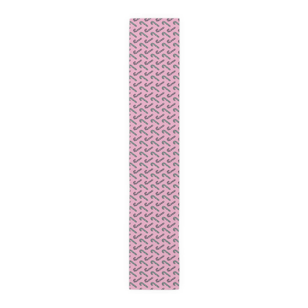 Pink And Teal Pastel Candy Canes Christmas Print Home Decor Cotton Poly Table Runner