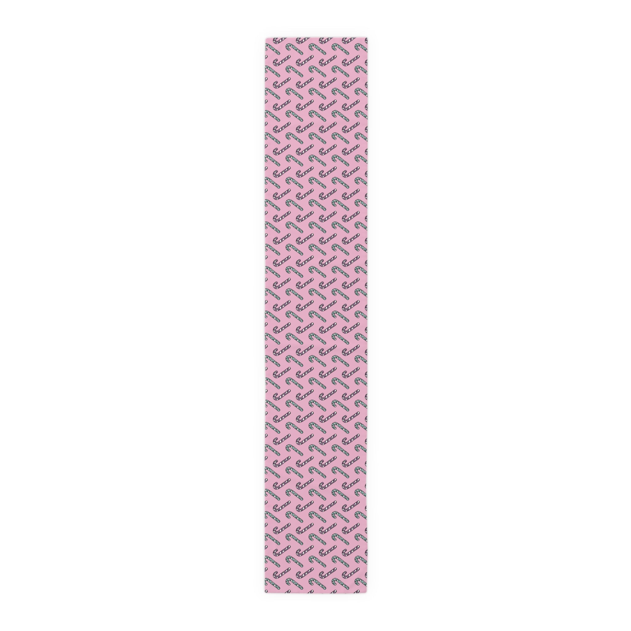 Pink And Teal Pastel Candy Canes Christmas Print Home Decor Cotton Poly Table Runner