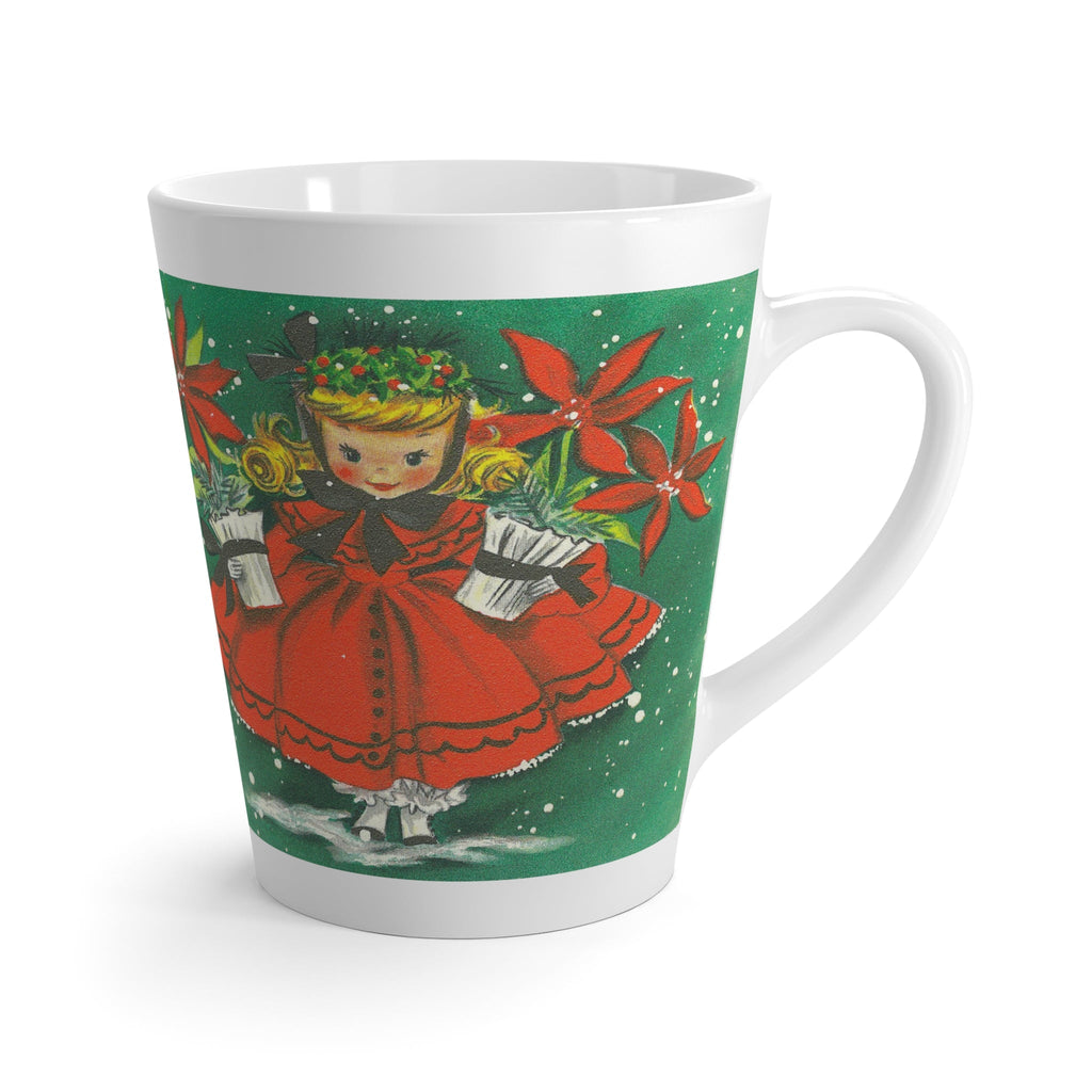 Christmas Girl With Poinsettias Retro Christmas Print Latte Coffee Mug