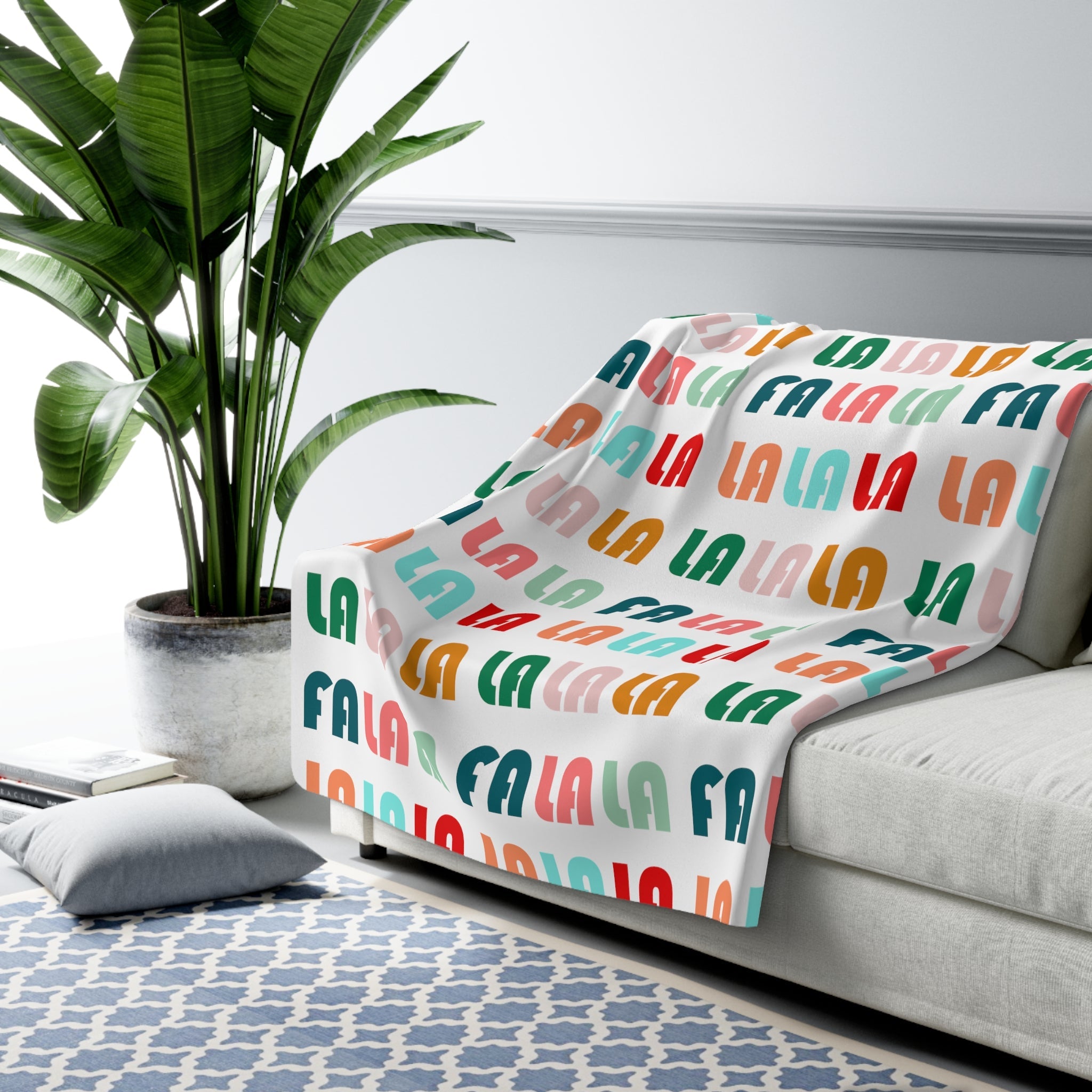 Fa La La Christmas Retro Style Print Sherpa Fleece Blanket