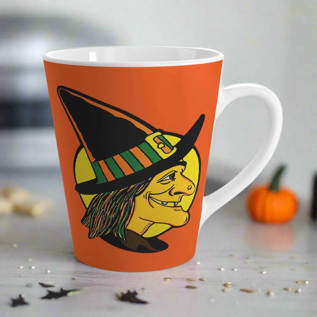 Halloween Witch Orange Retro Halloween Print Latte Mug