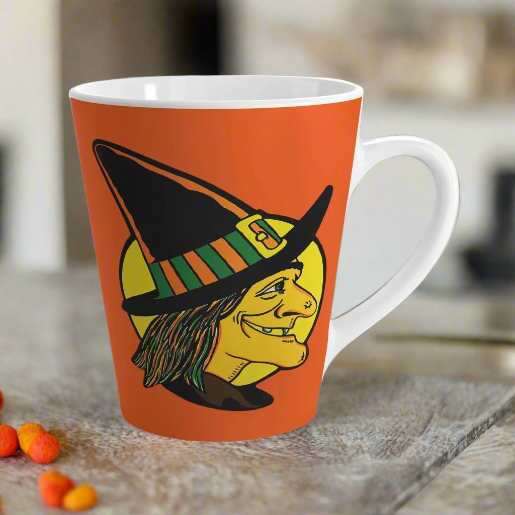 Halloween Witch Orange Retro Halloween Print Latte Mug