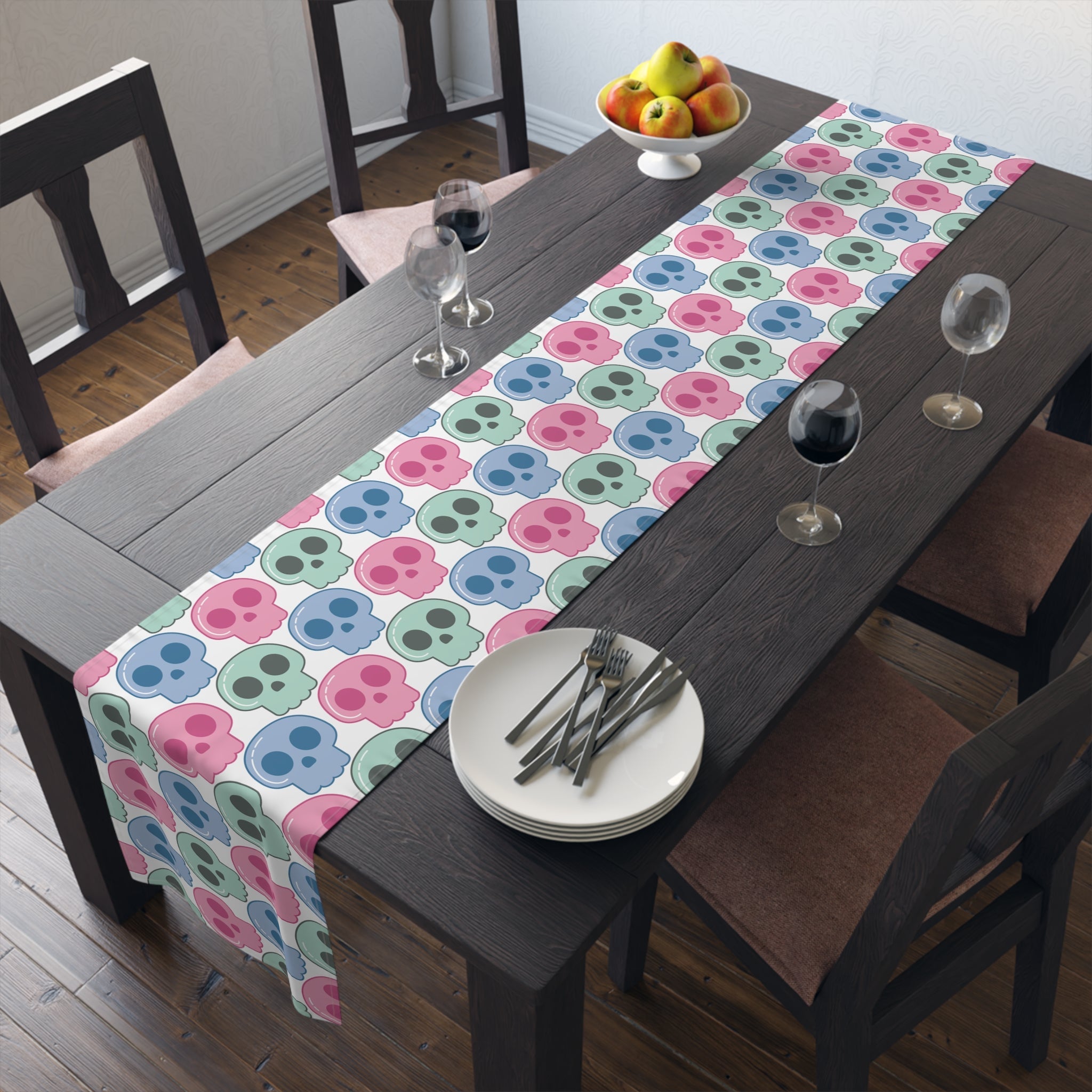 Pastel Goth Cute Halloween Skulls Home Decor Cotton Poly Table Runner