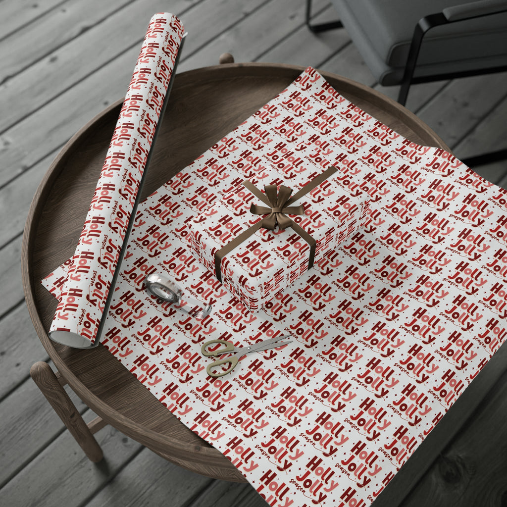 Holly Jolly Season Retro Style Christmas Print Holiday Gift Wrap Paper - Glossy Or Matte